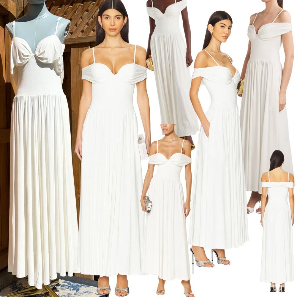 🆕 SIMKHAI 🧿 NWOT Amarantha Off The Shoulder Draped Maxi Dress, Ivory - Sz XL